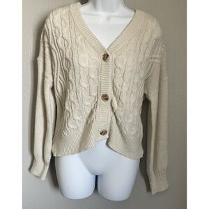 There Abouts Womens Jr. Size XL 16 Ivory V Neck Button Up Cardigan Sweater
